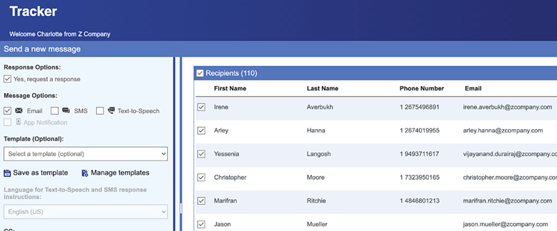 Screenshot vom Lokalisierungstool "Tracker"